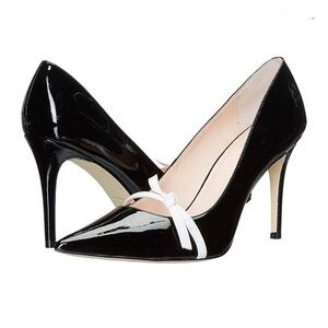 Kate Spade 6.5 NIB Viola Heels pump black patent leather white bow New
